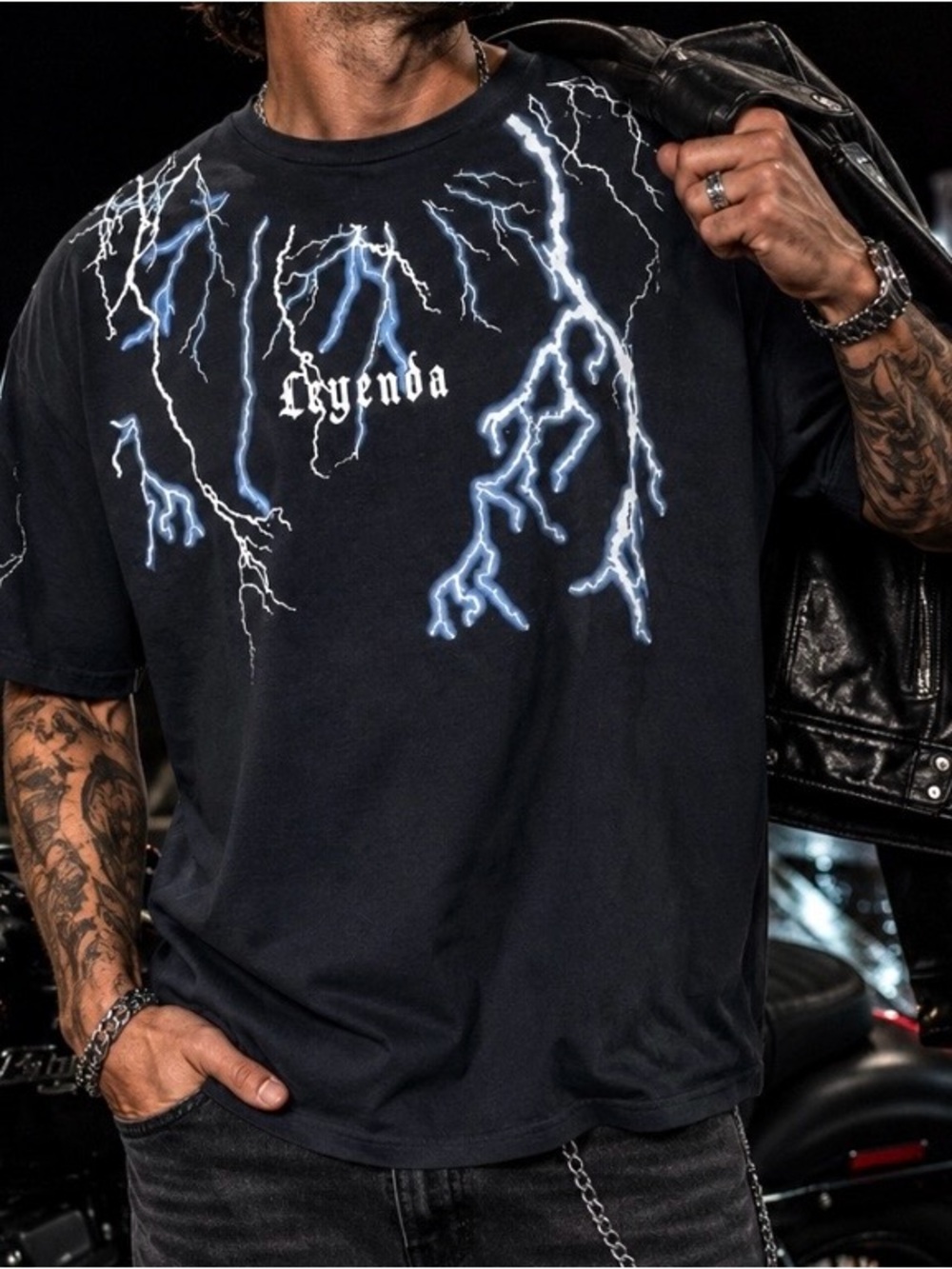 OTL On The Low T-Shirt Sz XL Leyenda Lightning Graphic Crew Neck Mens Gothic Tee